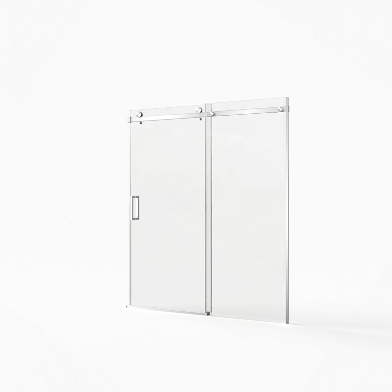 Porte de douche coulissante sans cadre, verre trempé clair de 5/16 po (8 mm), couche épaisse facile à nettoyer, Nickel brossé
