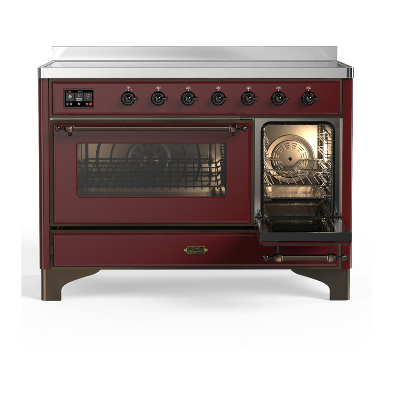ILVE Majestic III Series 48 in. Induction Range with 6 Induction Elements (Glass Door), Burgundy, Burnished