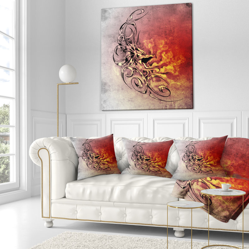 Dessin de tigre médiéval avec croquis de portrait, 16 po x 1 po, Coussin décoratif