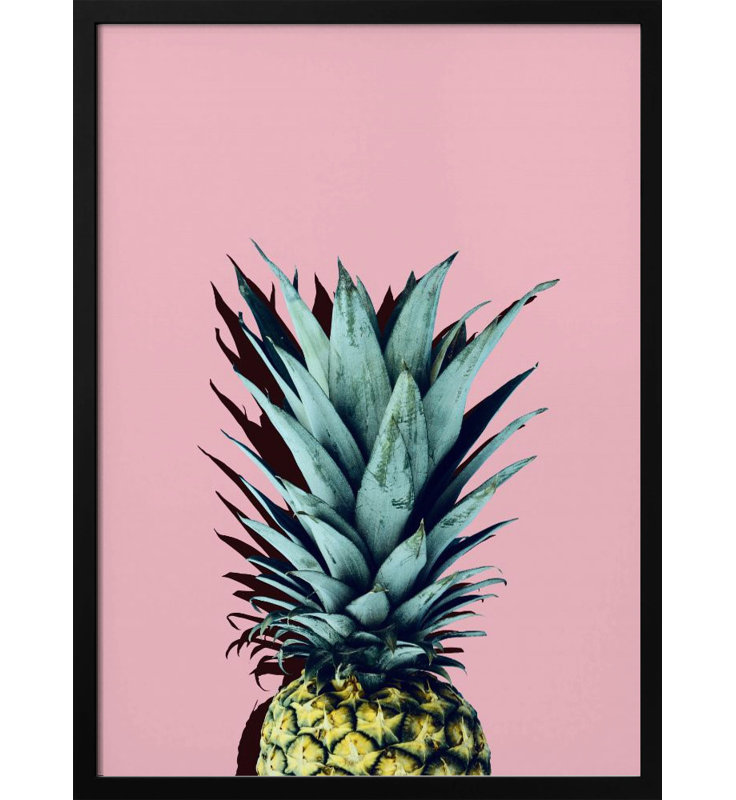 "Pineapple art 1", art mural texturé encadré, Cadre noir, H 14 po x l 10 po