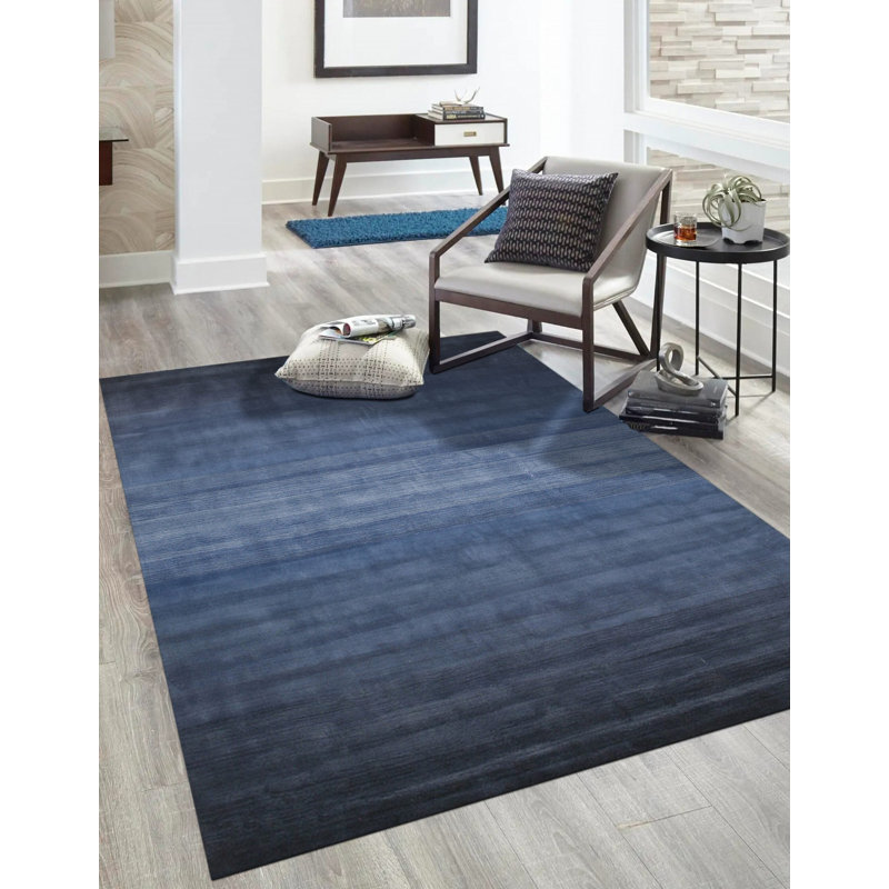 Hand Tufted Wool Geometric Area Rug in Blue, 8' x 10'