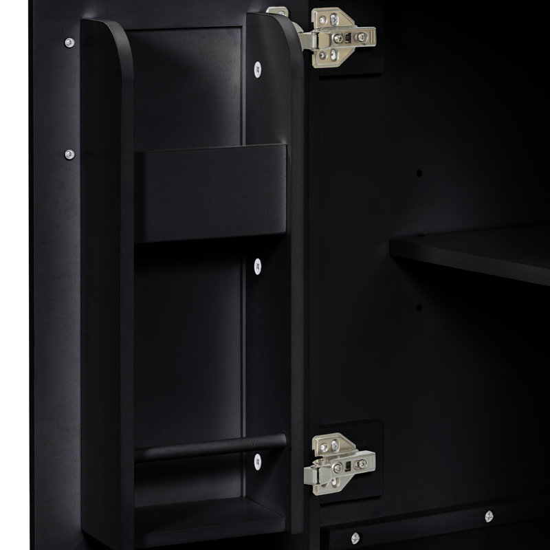 Meuble-lavabo moderne de 48 po avec deux lavabos en céramique, conception à fermeture en douceur, tablette réglable en forme de U et poignées dorées esthétiques