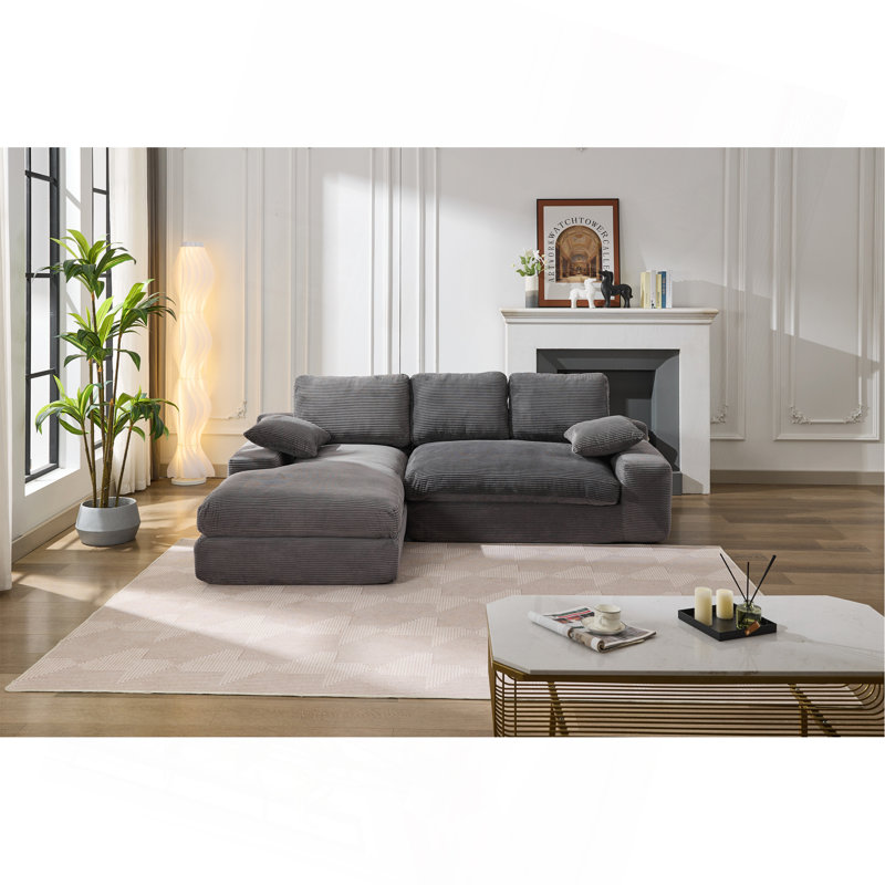 Ensemble de canapé modulaire de salon 99 * 69 ", canapé de style minimaliste moderne, canapé-lit rembourré pour le salon, la chambre à coucher, combinaison sans PC pour 2 personnes, canapé sans installation, en L, gris