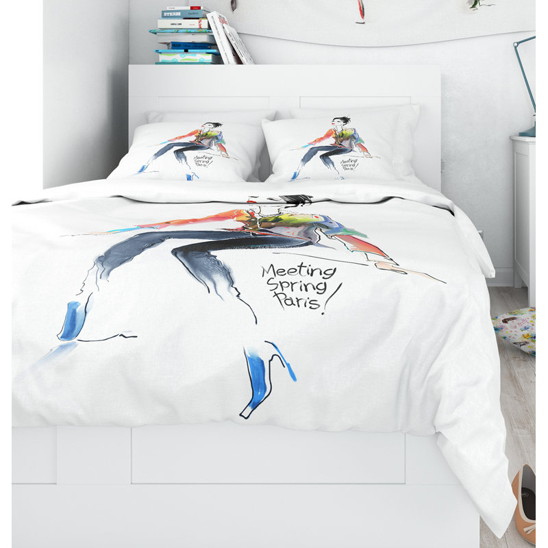 Ensemble de housse de couette colorée jeune femme designart, Housse de couette très grand + 2 taies décoratives