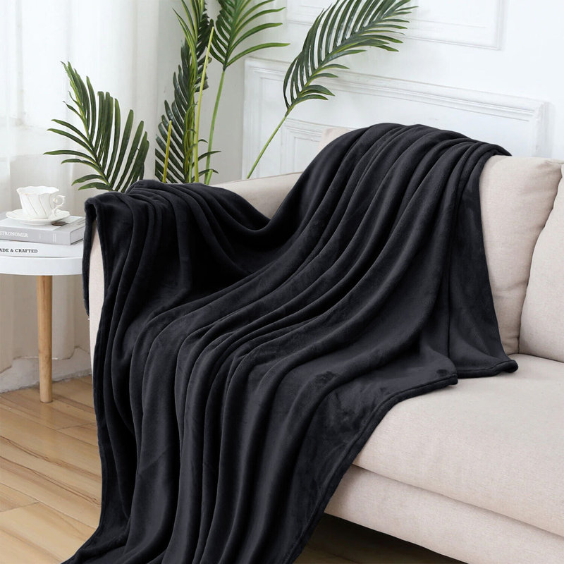 Carsonhill Reversible Mink Faux Fur Plush Fleece Throw/ Blanket, Black, W200 x L240cm