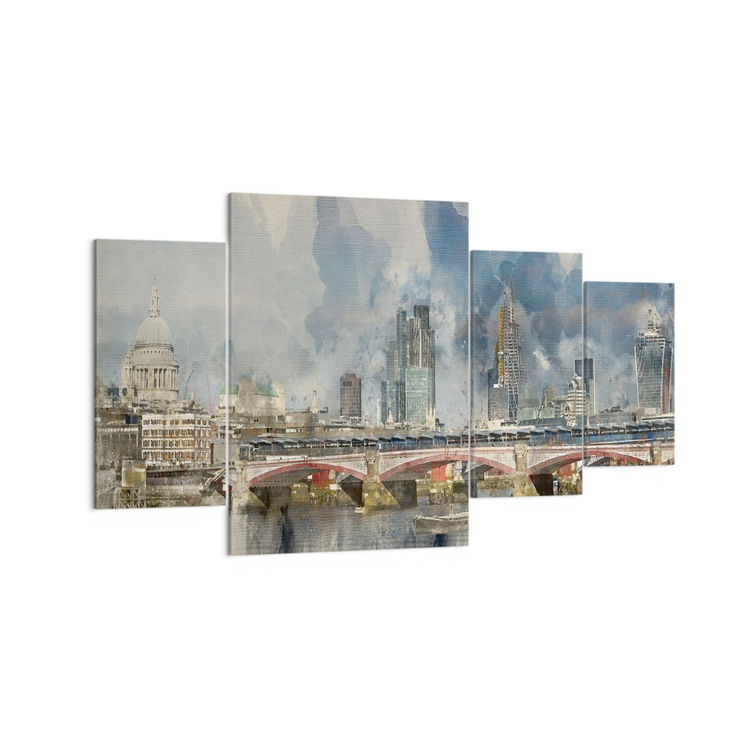 4-tlg. Leinwandbilder-Set London Watercolour Panorama