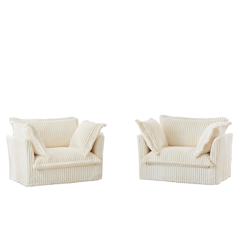 Ensemble de 2 fauteuils à housse de fauteuil, Velours côtelé crème