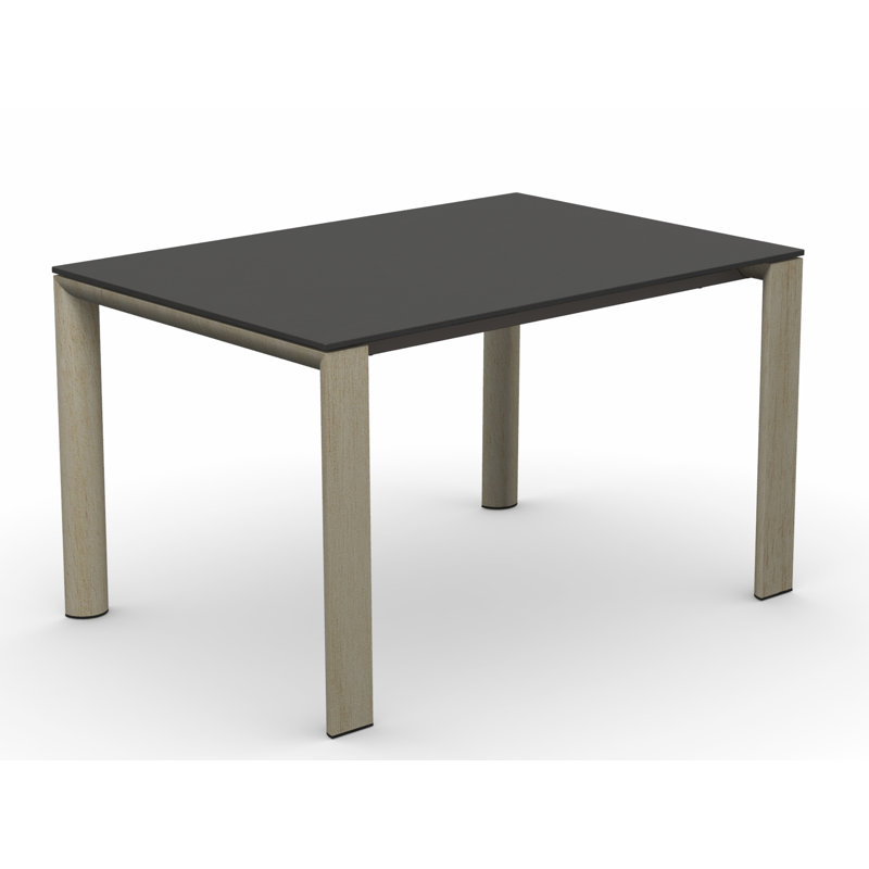 Dorian Extending Table with Wooden Legs and Ceramic Top, 70.88" L x 35.5" W, Bleached Beech/Matt Taupe, Stone Gray/Graphite