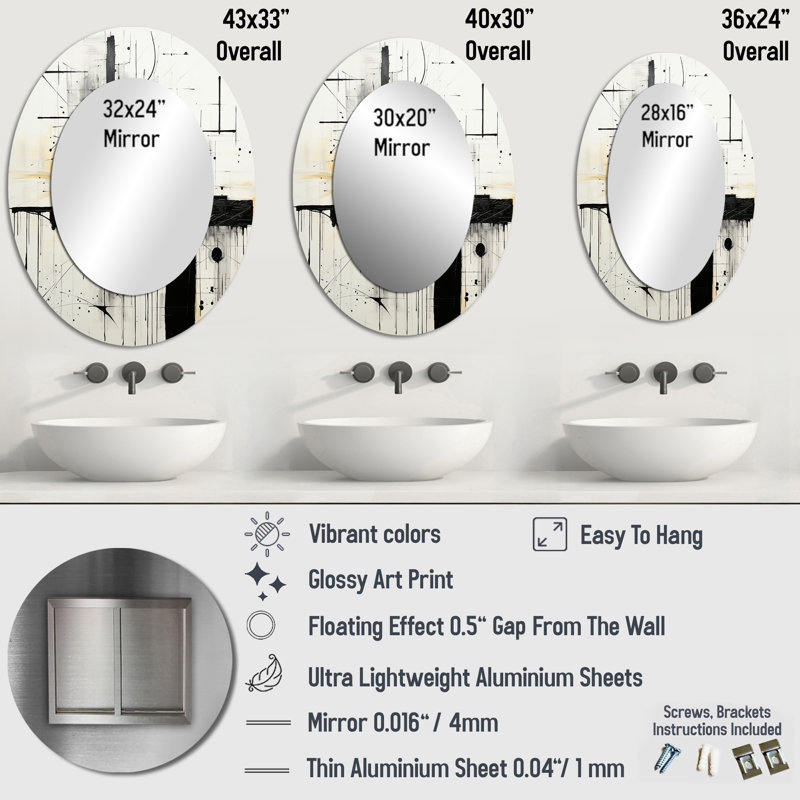 Miroir mural moderne blanc Siclen, H 43 po x l 33 po