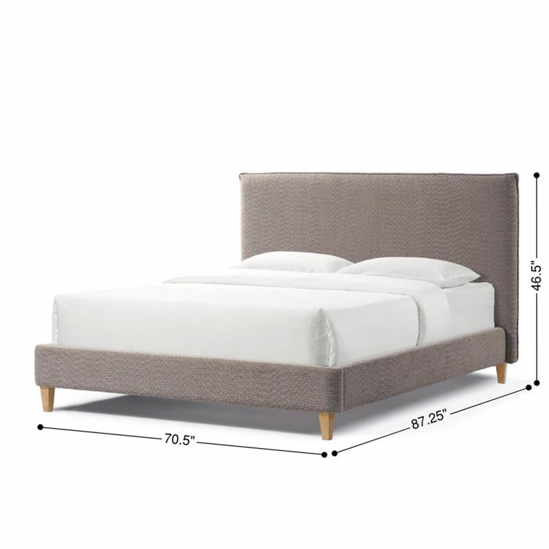 Grand lit tapissier gris - Plateforme stable et chic au design moderne
