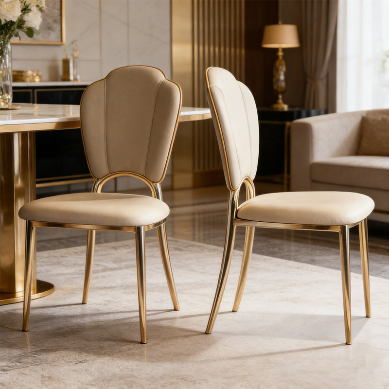 Beige Solid Back Side Chair(Set of 2)