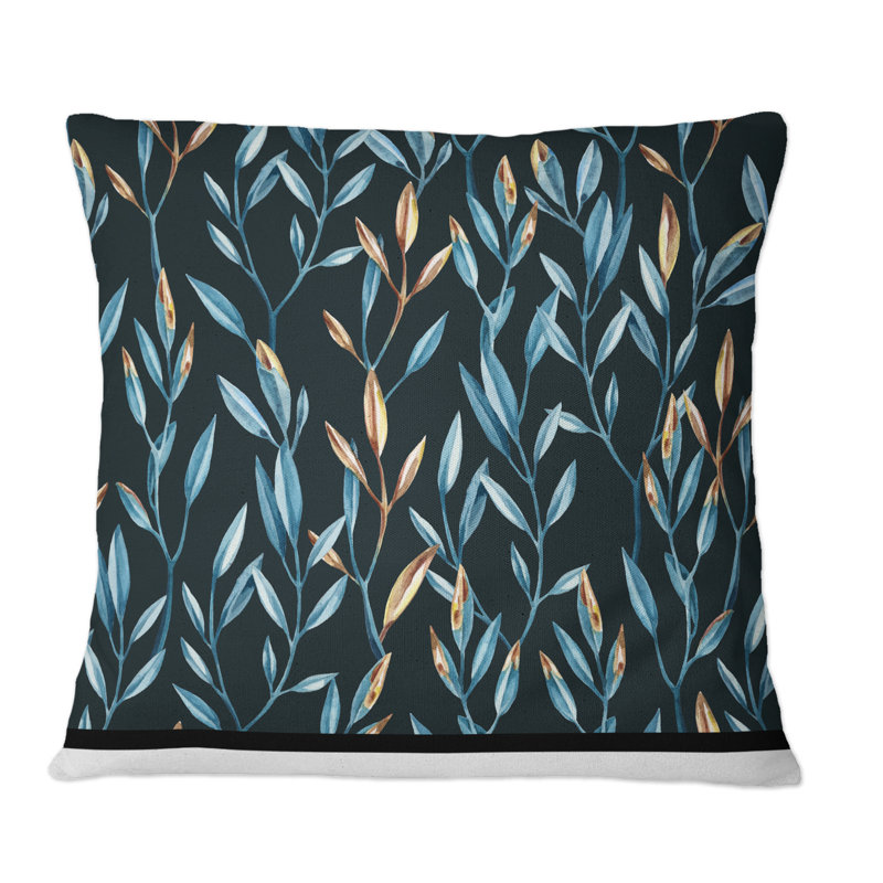 Branches bleues et dorées sur fond noir - Imprimé à motifs, 18 po x 18 po
