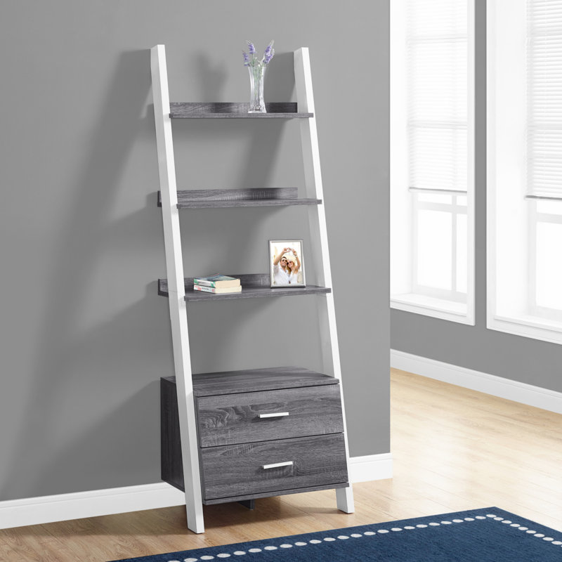 Bibliothèque, bibliothèque, étagère, échelle, 4 niveaux, H 69 po, bureau, chambre à coucher, stratifié gris