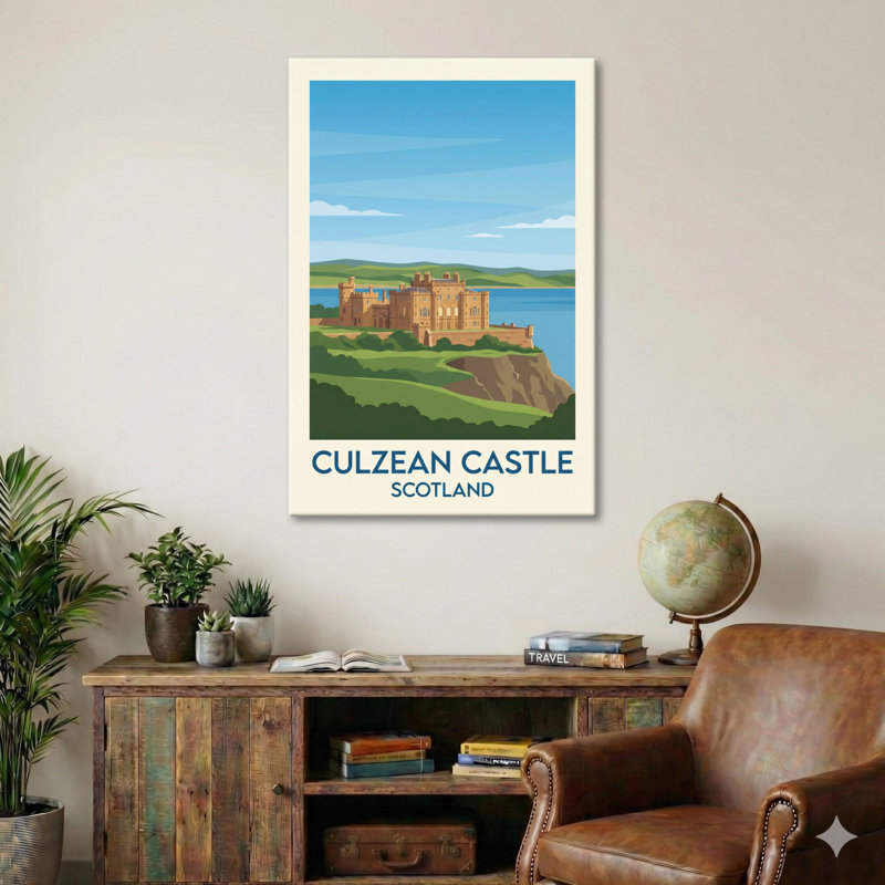 Culzean Castle, Scotland - Romantic Coastal Castle Travel Poster. Giclee Print On Wrapped Canvas. Wall Art, Home Decor - Castles & Palaces, Scotland - Wrapped Canvas Print