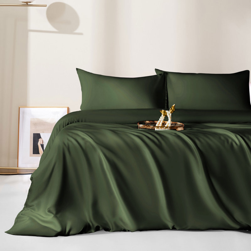 Ensemble de housse de couette 3 pièces 100% rayonne de bambou, Vert, Housse de couette pour très grand lit et 2 taies 