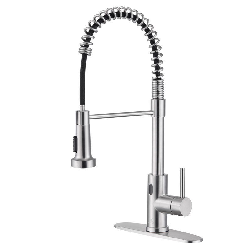 Robinet de cuisine à poignée simple à capteur tactile sans contact 1,8 GPM avec accessoires Willow, Nickel brossé