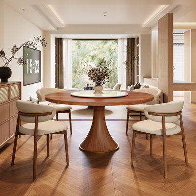 Ensemble de table de salle à manger rond en bois massif Mid-Century Farmhouse