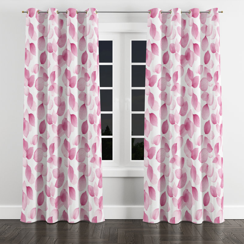 For Girls Abstract Florals Curtains for bedroom - Delicate Petal Dust Twin Grommet Curtain - 1 Panel, Gold Grommets