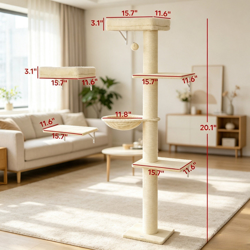 Ensemble de meubles muraux 3 en 1 pour chats, comprenant une étagère murale, un griffoir et un arbre à chat pour que les chatons d'intérieur puissent grimper et dormir.