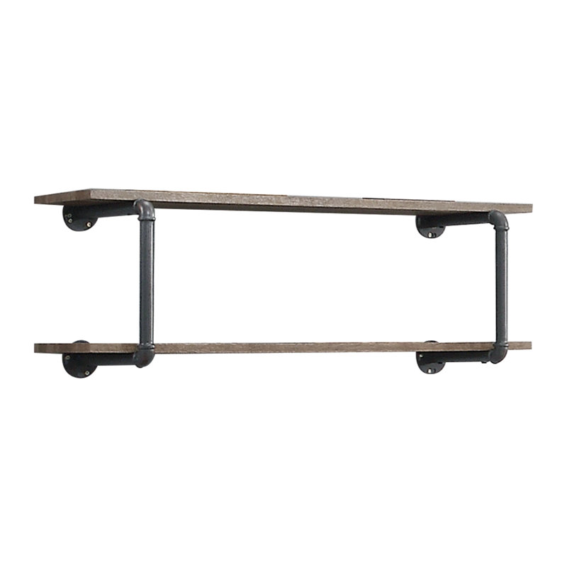 Support de rangement mural en chêne antique et gris sableux pour le rangement - 2 tablettes, structure en métal, look industriel moderne, installation facile, présentoir et rangement polyvalent dans les espaces domestiques, structure en tube, mixte