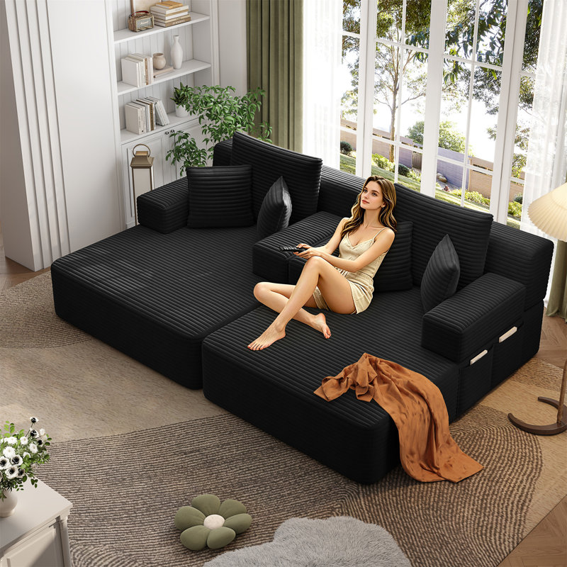 Ensemble de chaise longue surdimensionnée 2 pièces, Tissu noir