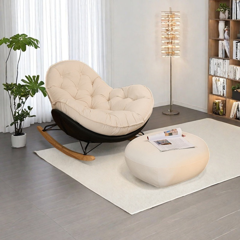 Ergonomically designed Chenille rocking chair, Black/Beige