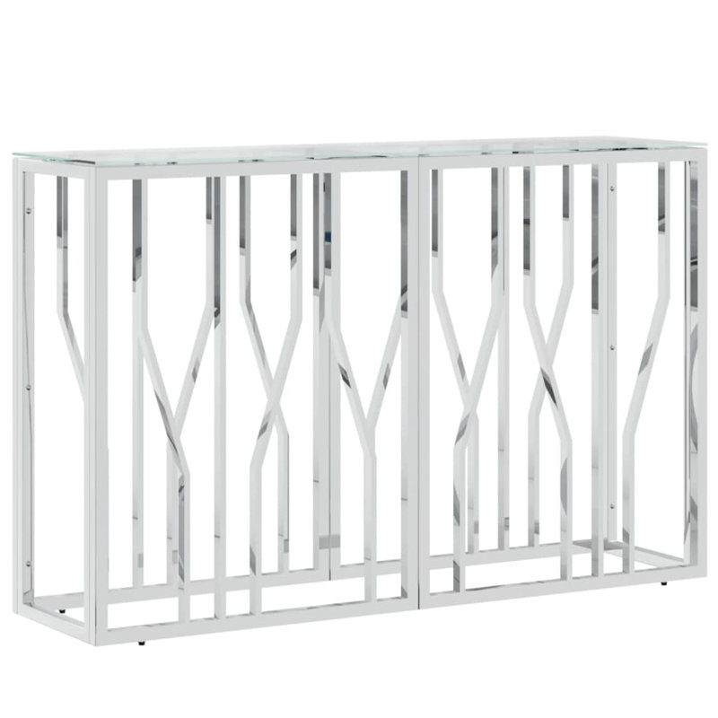 Wildomar Glass Top Console Table, 27.6" H x 43.3" W x 11.8" D, Clear/Matt Brushed Nickel