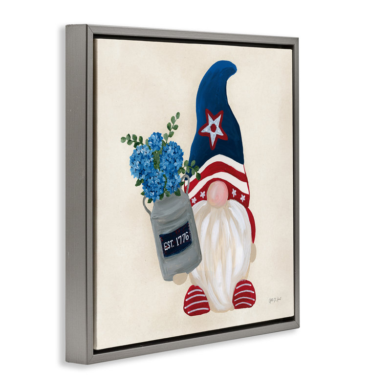  Art mural sur toile Gnome & Americana Bouquet Floater par Yvette St. Amant, H 25 po x l 25 po, Cadre flottant gris lustré