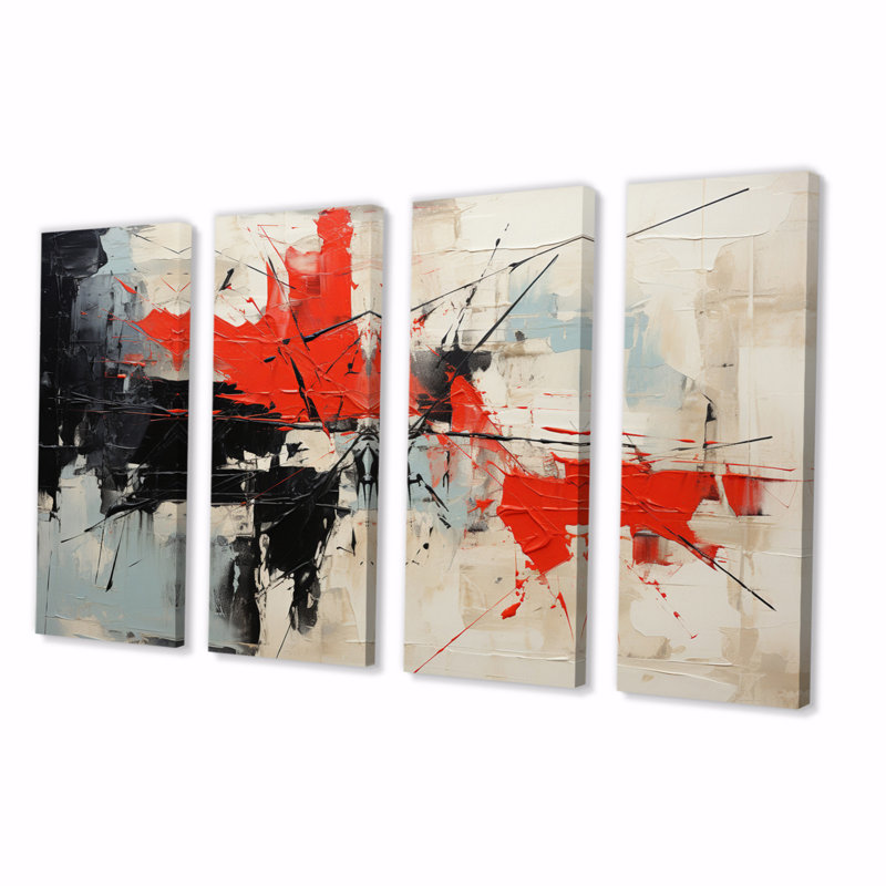 Large Red and Black Abstract Canvas Art Set