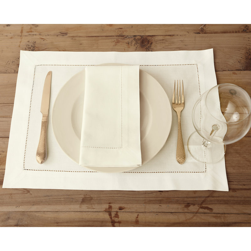 Cotton Linen Hemstitch Dinner Napkins, Ivory