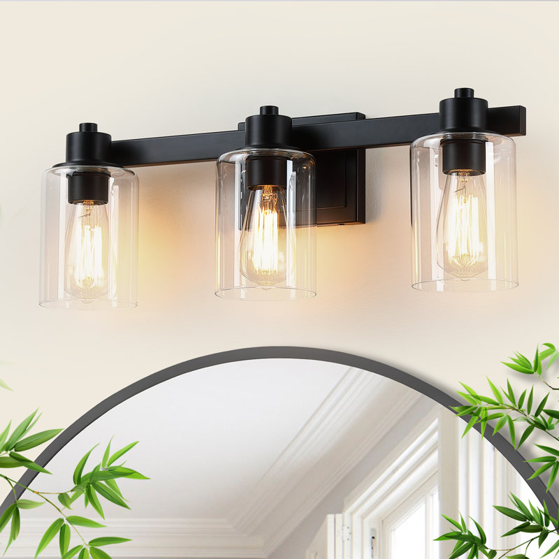 22'' 3-Light Matte Black Bathroom Vanity Light with Glass Shade, 3 Lights, Matte Black