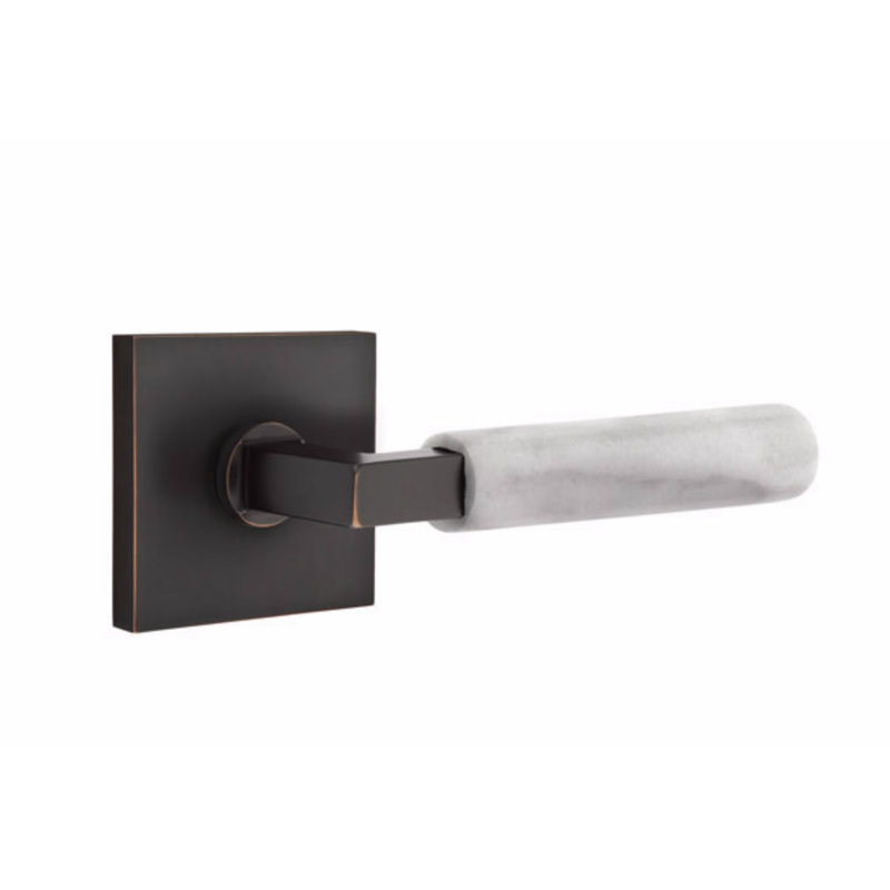 Ensemble de faux levier Emtek Select, rosette carrée, tige carrée en L, poignée en marbre blanc, Bronze huilé / marbre blanc
