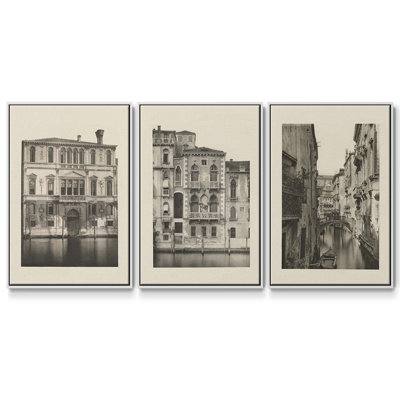 "Vintage Views of Venice I", ensemble de 3 pièces encadrées sur toile