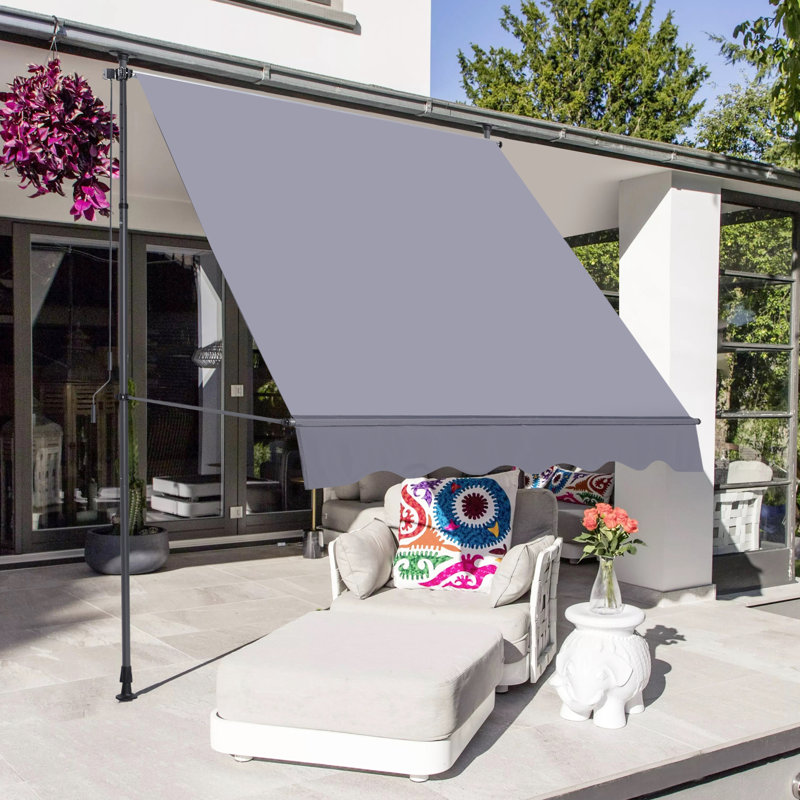 Pare-soleil pour porte-fenêtre - Auvent de 3 m (118 po) avec résistance et support de fixation, rétractable, résistant aux intempéries, structure en acier.