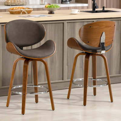 Tabouret de bar pivotant de 26 po (ensemble de 2), tabourets de bar de style Mid-Century moderne avec repose-pieds revêtu de similicuir