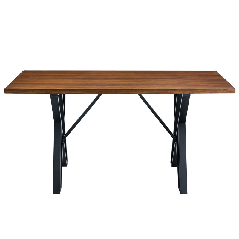 Table de salle à manger avec aspect noyer et pieds en métal, attrait industriel de 58,96 po x 35,5 po