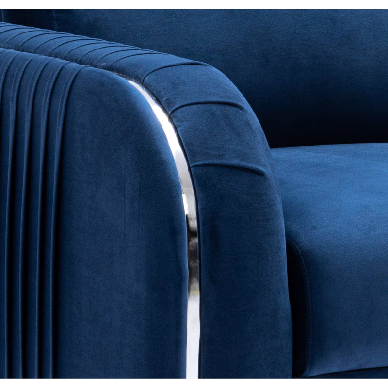 Stylish Blue Velvet , Extra Comfort With Deep Seat Luxury 2 A Comfortable