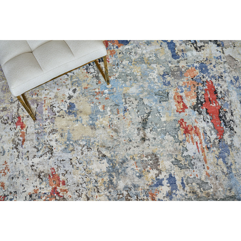 Laureno Hand-Knotted Blue/Gray Area Rug, Rectangle 4' x 6'