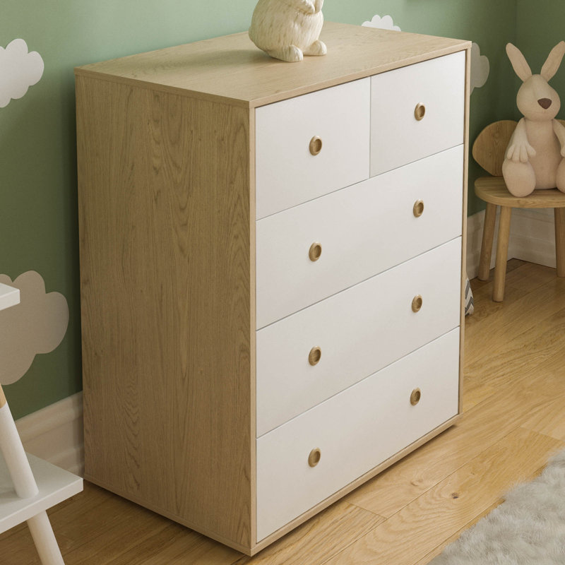 Kayshia 5 Drawer Chest, White/Oak