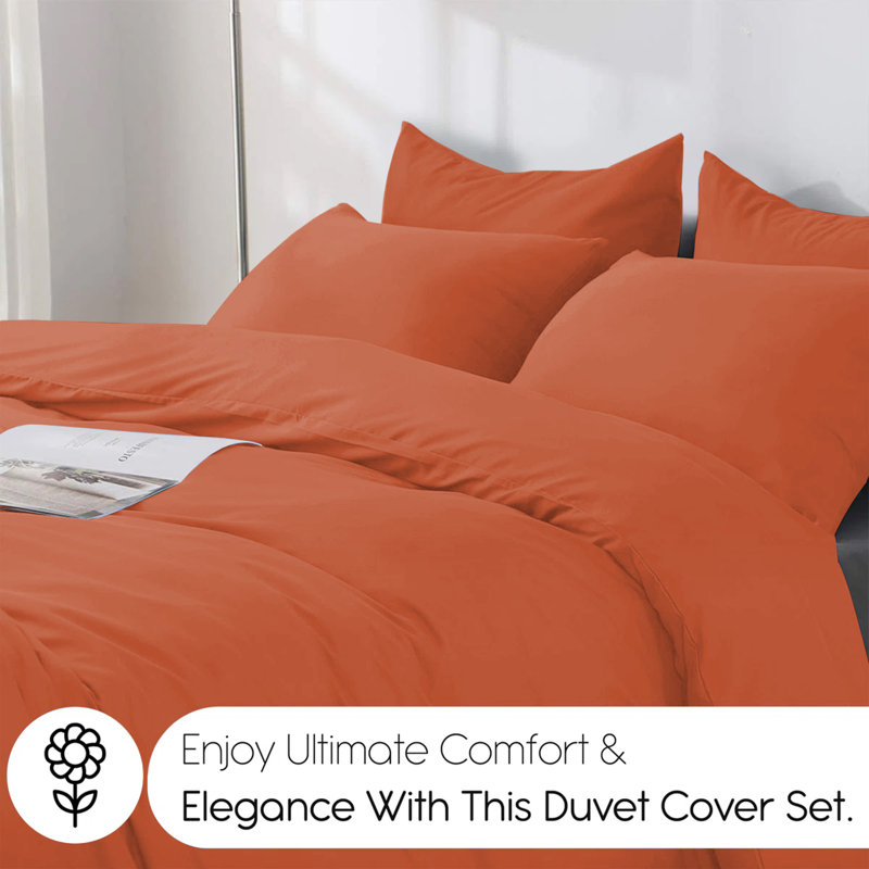 Edyson Microfiber Solid Colour Duvet Cover Set with Pillowcases, Rust, Kingsize - 2 Standard Pillowcases
