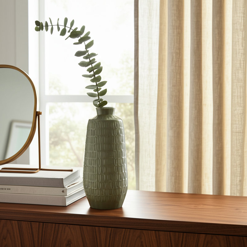 Estancia Modern Vase with Sculpted Embossed Detailing - Sleek Silhouette for Home Decor Styling, 15" H x 6" W x 6" D