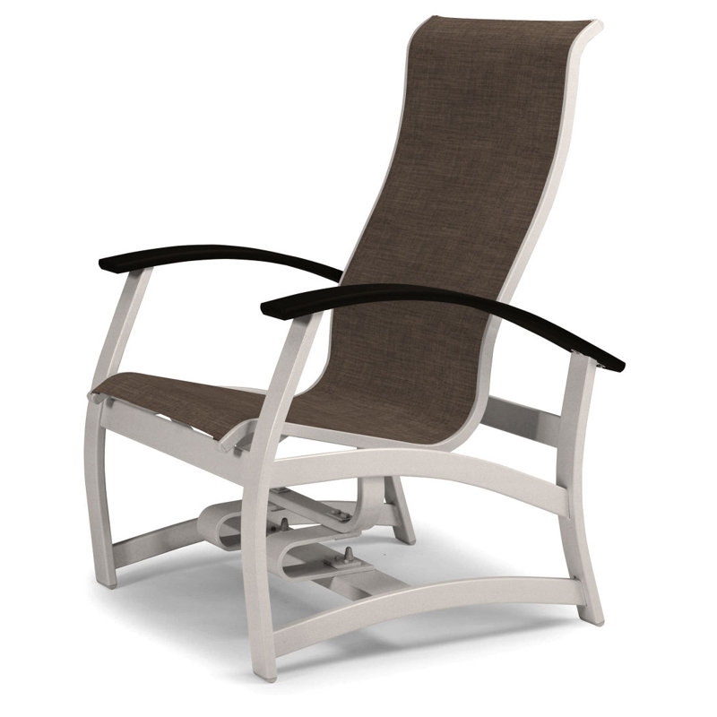 Askar Powder Coated Aluminum Outdoor Lounge Chair, Textured Snow, Black P70, Mocha Sunbrella®