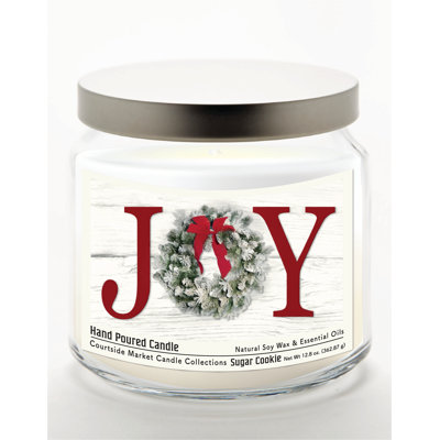 Christmas Joy 14 oz Candle Glass Jar with Brushed Silver Metal Lid