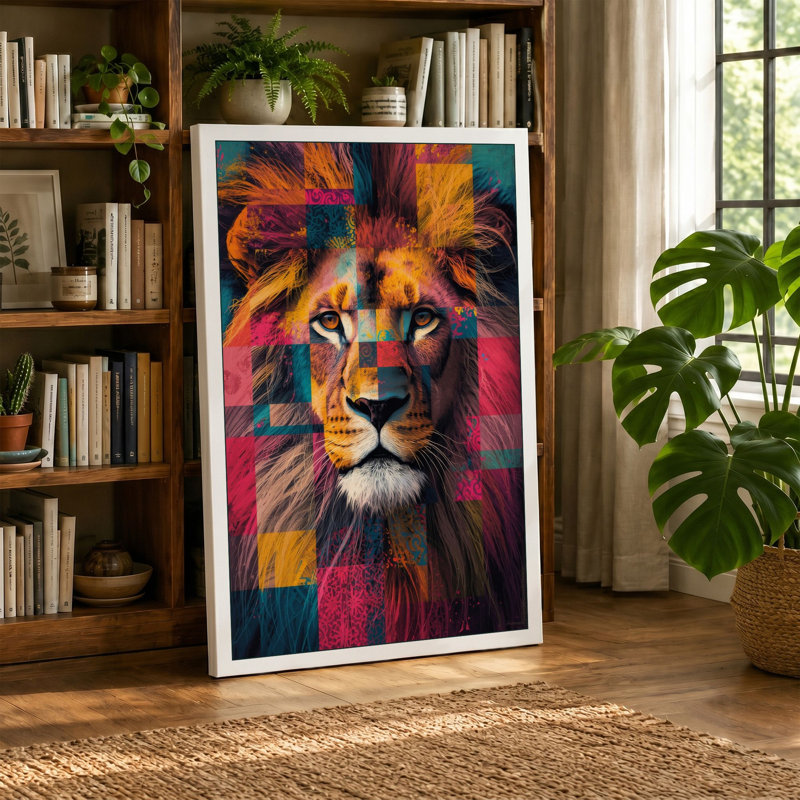 Confident Lion Modern - Wrapped Canvas, 18x12 - 45.7 x 30.5 cm, White Border