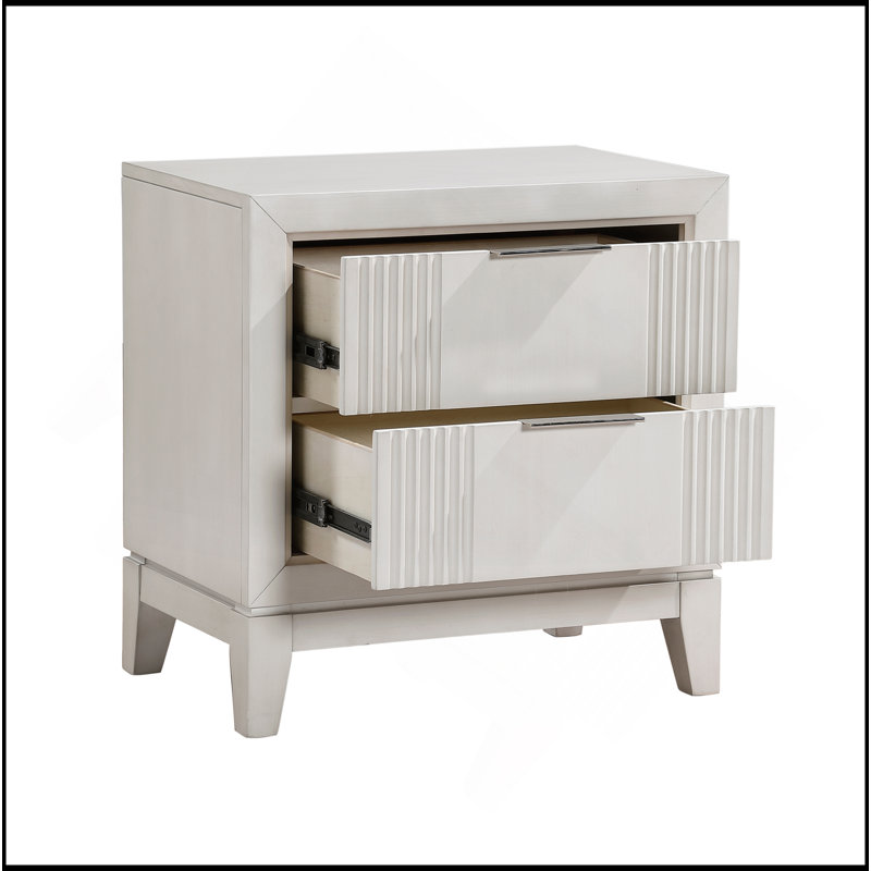 Table de chevet 1Pc avec 2 tiroirs, finition blanche antique