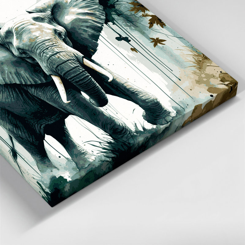 Faune, forêt, éléphant africain, art mural sur toile verte, H 16 po x l 16 po