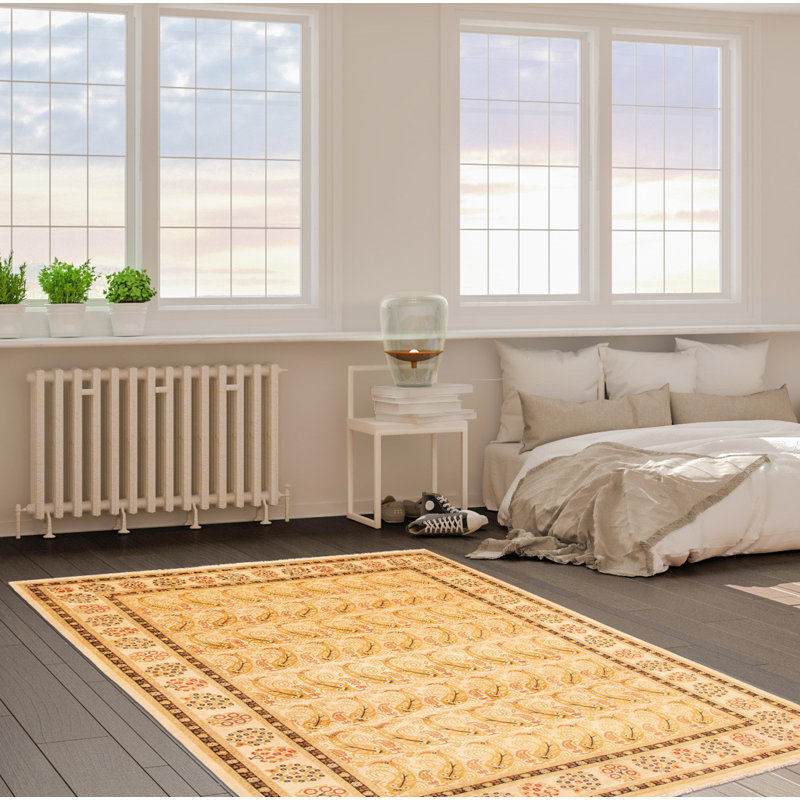 Tapis unique en laine noué à la main style nouvel âge Ushak ivoire 8 pi 10 po x 12 pi 1 po Yaak