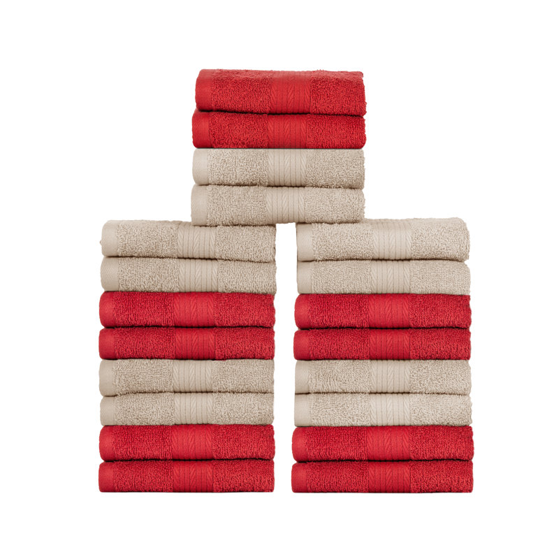 Laver les débarbouillettes 100% coton 600 g / m², absorbant doux, séchage rapide, Beige / rouge