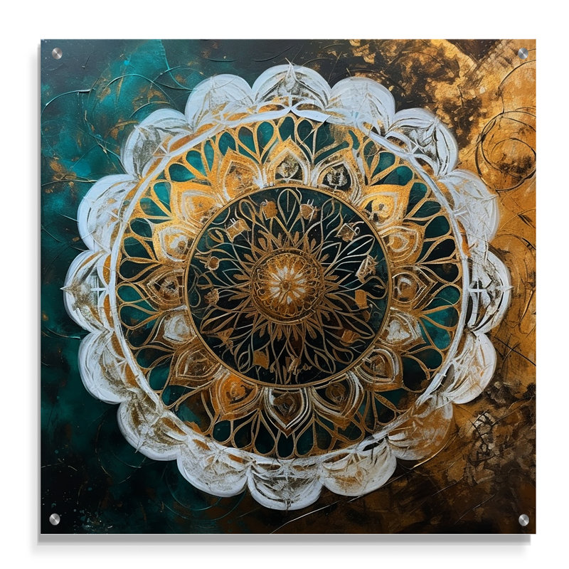 Art mural acrylique bleu sarcelle et mandala I - Boho Mandala, H 36 po x l 36 po