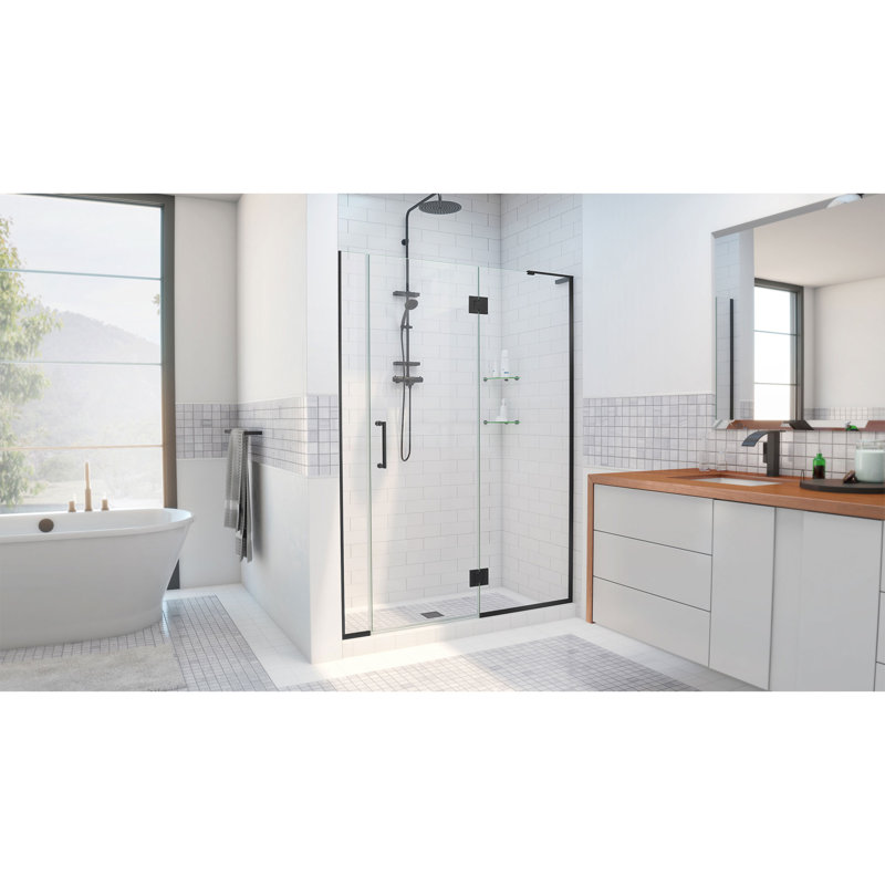 DreamLine Unidoor-X 40 - 40.5 inch W x 72 inch H Frameless Hinged Shower Door in Matte Black, Matte Black, 40.5", Reversible